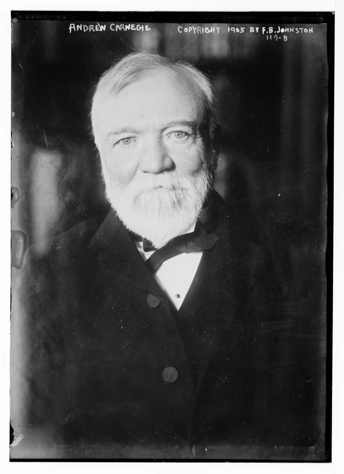 Andrew Carnegie in a 1905 portrait credited to Frances Benjamin Johnston
