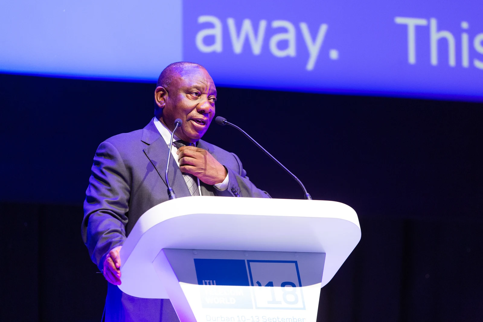 Cyril Ramaphosa speaking at the ITU’s 2018 Durban event.