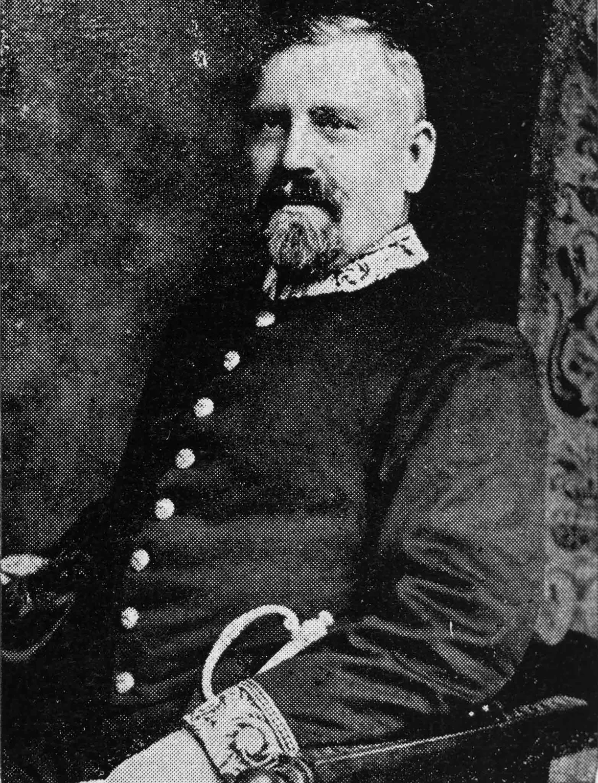 Complete supplied halftone portrait of Edmund Resch seated in a dark formal coat, with the printed-dot texture and full reproduced frame retained.
