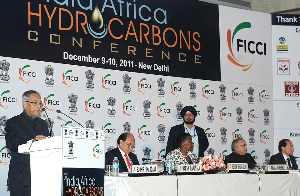 Harsh Mariwala at far right in a dark suit at the India-Africa Hydrocarbons Conference in New Delhi in December 2011.
