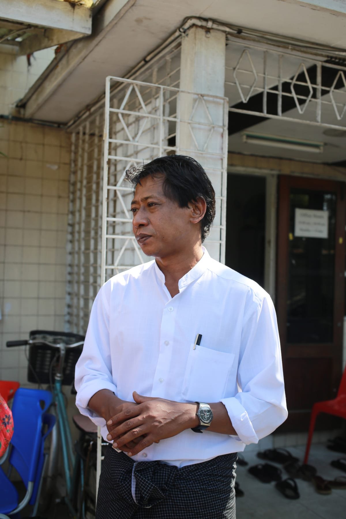 Htay Kywe outside the 88 Generation Students office in Yangon in 2013