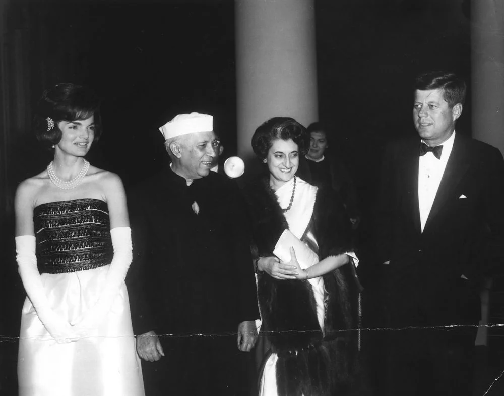 Indira Gandhi, third from left, with Jacqueline Kennedy, Jawaharlal Nehru and John F. Kennedy at the White House in November 1961.