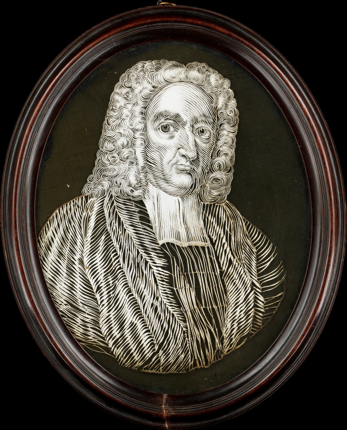 Jonathan Swift in a posthumous 1774 cut-paper portrait by Nathaniel Bermingham; complete supplied frame.
