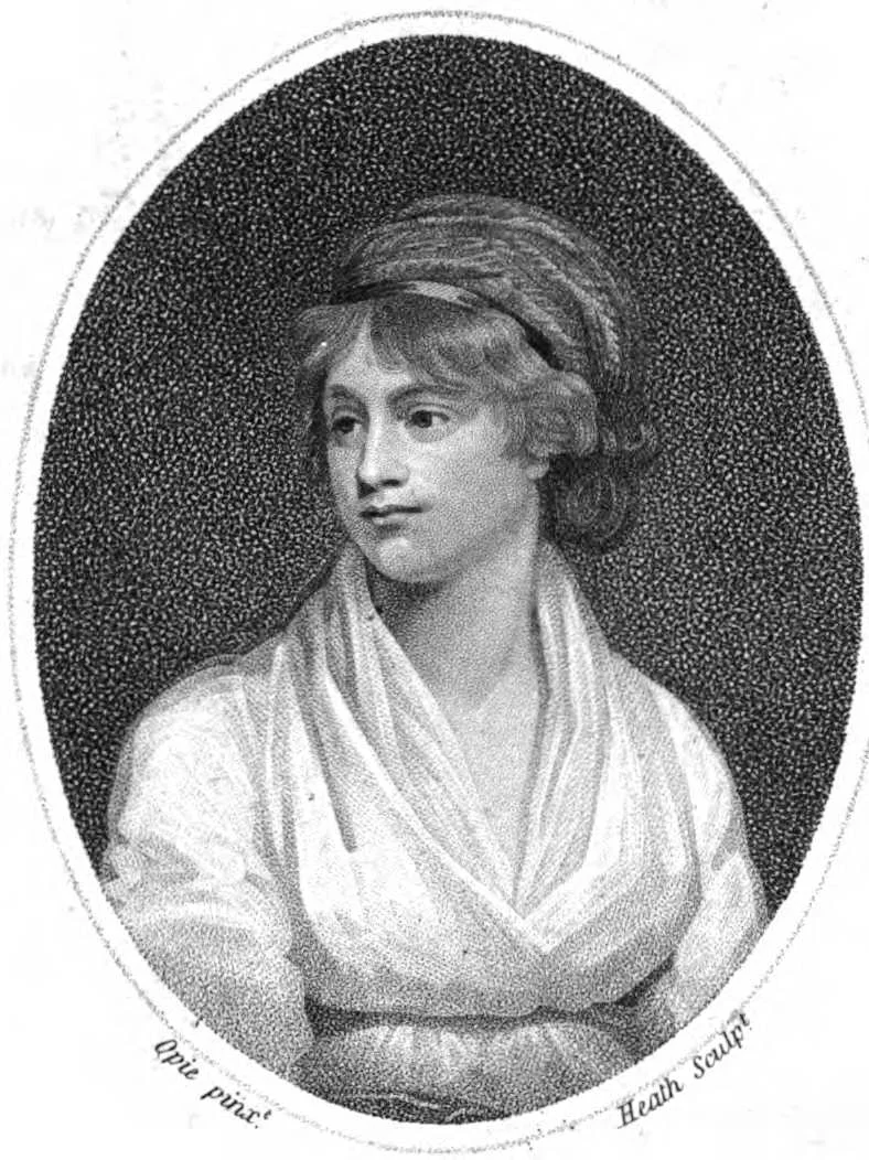 James Heath’s engraved portrait of Mary Wollstonecraft after John Opie, with the complete oval and artist lettering beneath it.