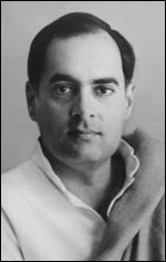 Rajiv Gandhi faces the camera in the complete small black-and-white portrait supplied on his official Prime Minister’s Office profile.
