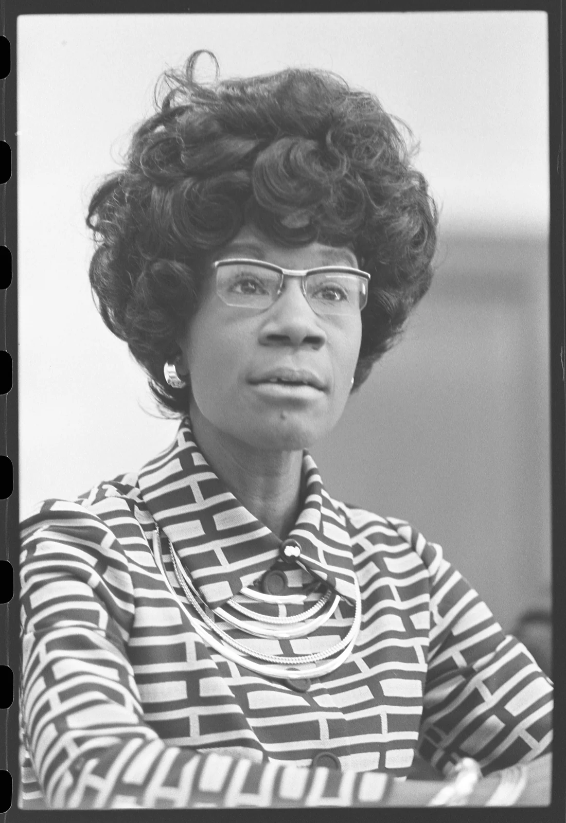 Shirley Chisholm at the announcement of her presidential candidacy on 25 January 1972.