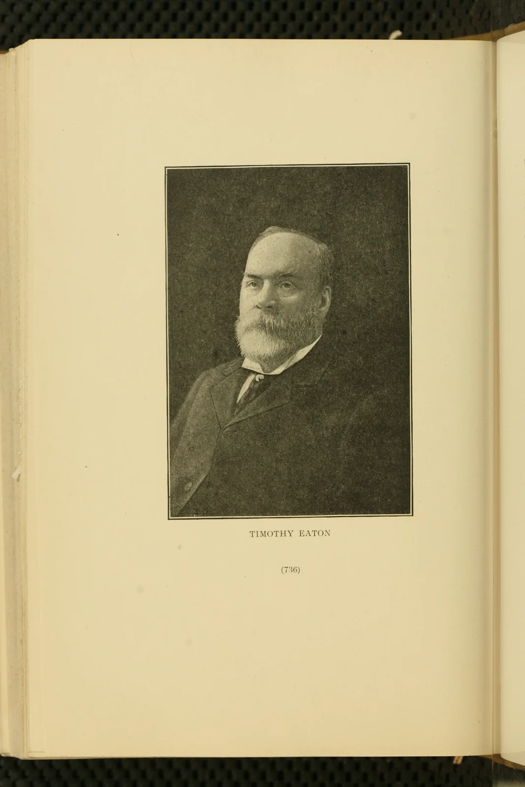 The complete upright portrait page of a 1911 book, showing a printed portrait captioned Timothy Eaton, with all paper margins, book edges and scan borders retained.