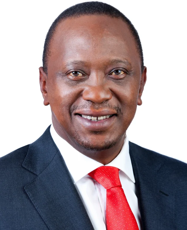 Official portrait of Uhuru Kenyatta wearing a dark suit and red tie.