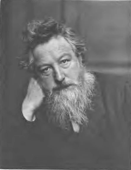 William Morris resting his head on his hand in Frederick Hollyer’s circa 1887 portrait, retaining the complete supplied frame.